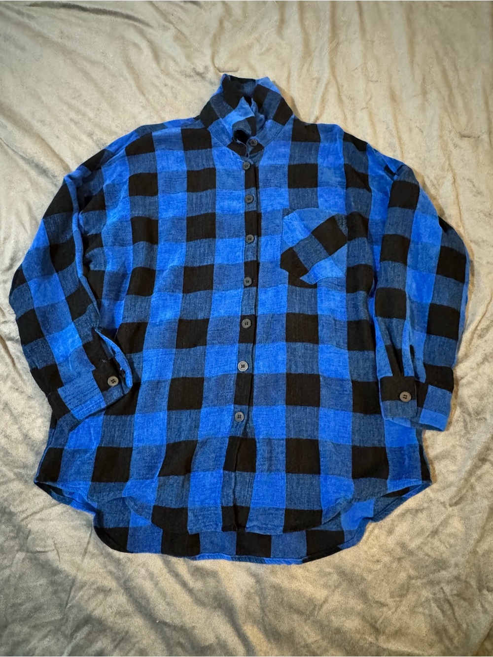 Zara Black and Blue Plaid Button-Down Shirt